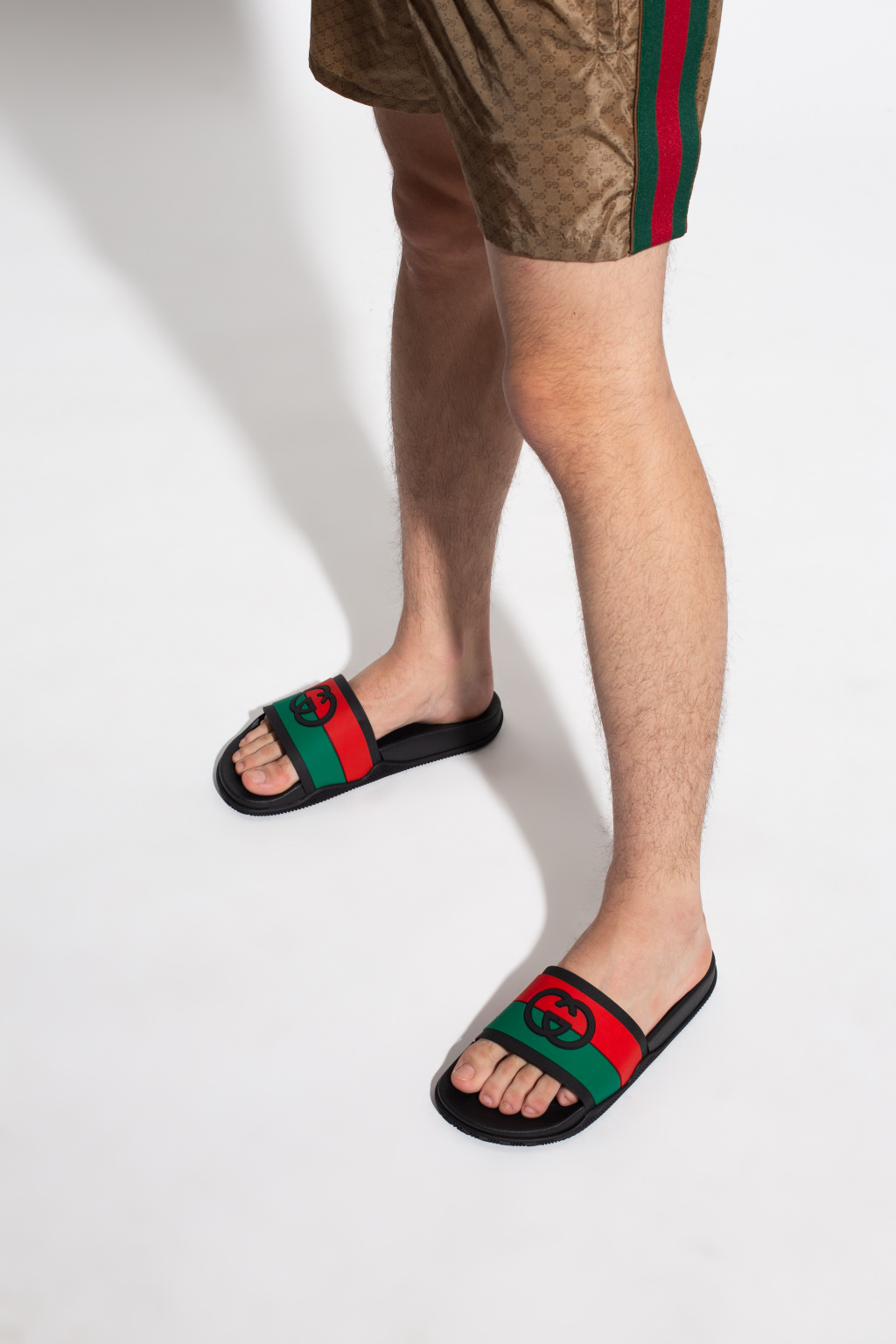 Black gucci sale slides on feet